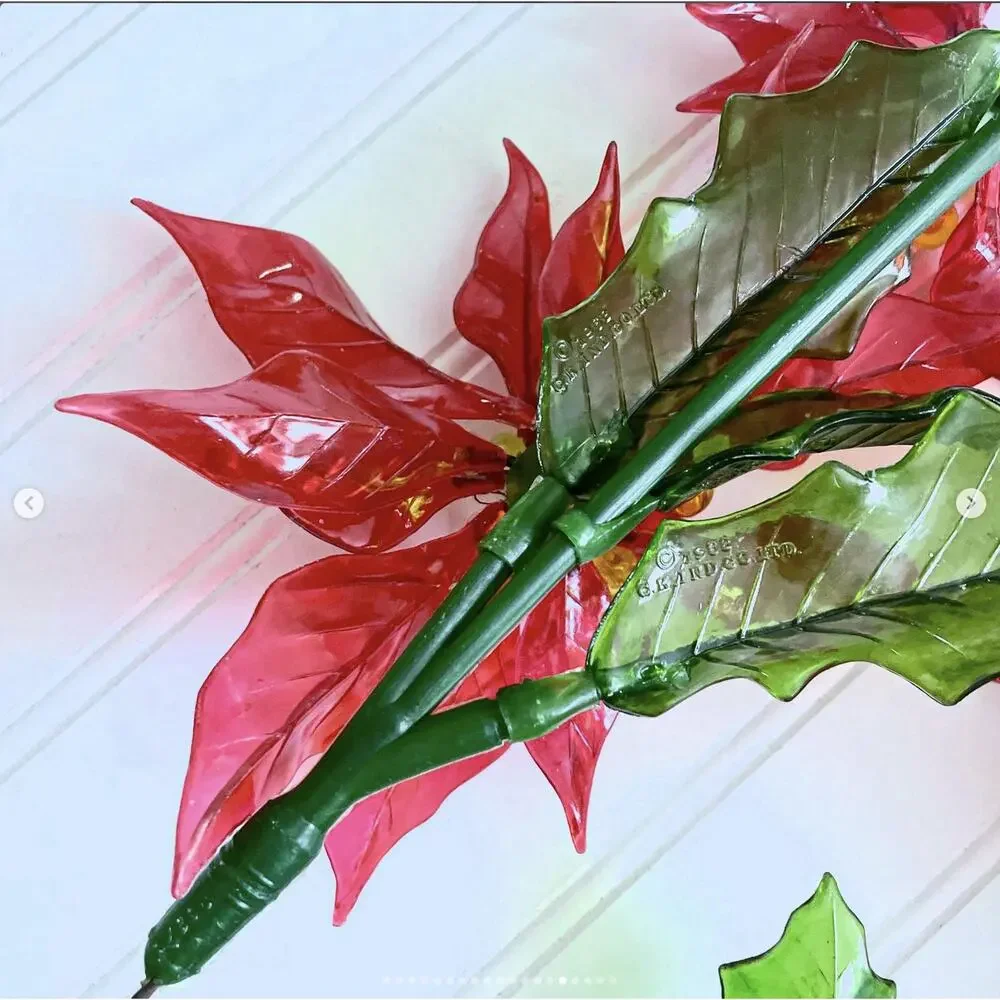 Vintage Christmas Poinsettia Lucite 1968 CK Ind Red Flower Double Flower ONE